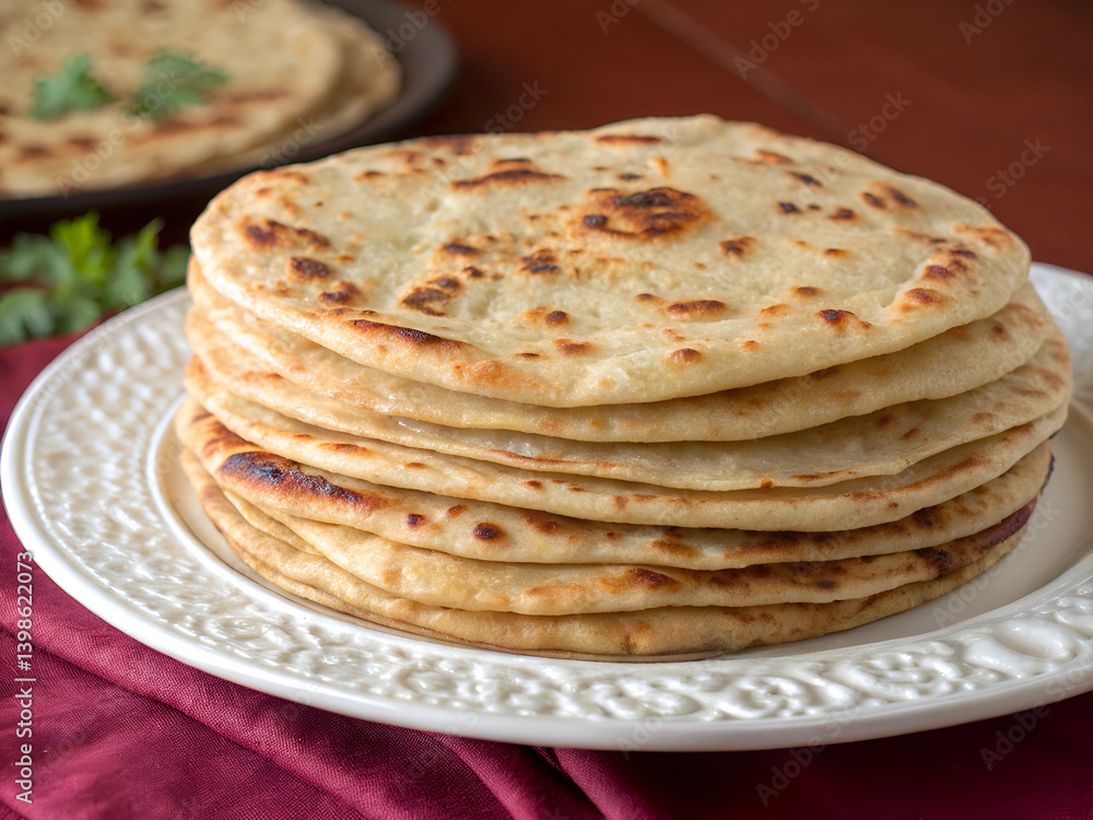 A Stack of Golden-Brown Parathas, Crispy and Flaky A Stack of Golden-Brown Parathas, Crispy and Flaky