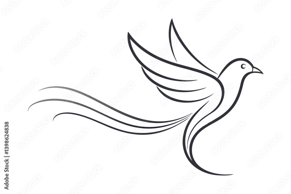 Obraz premium Elegant Dove Bird Line Art with Transparent Background Design