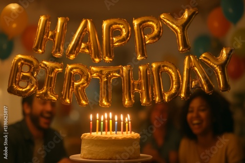 Celebration of a Birthday With a Cake and Festive Decorations in a Joyful Ind...
