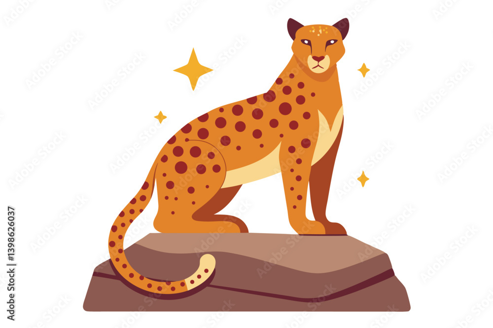 Fototapeta premium Flat of Graceful Cheetah Perched atop a Brown Rock Luminous Stars