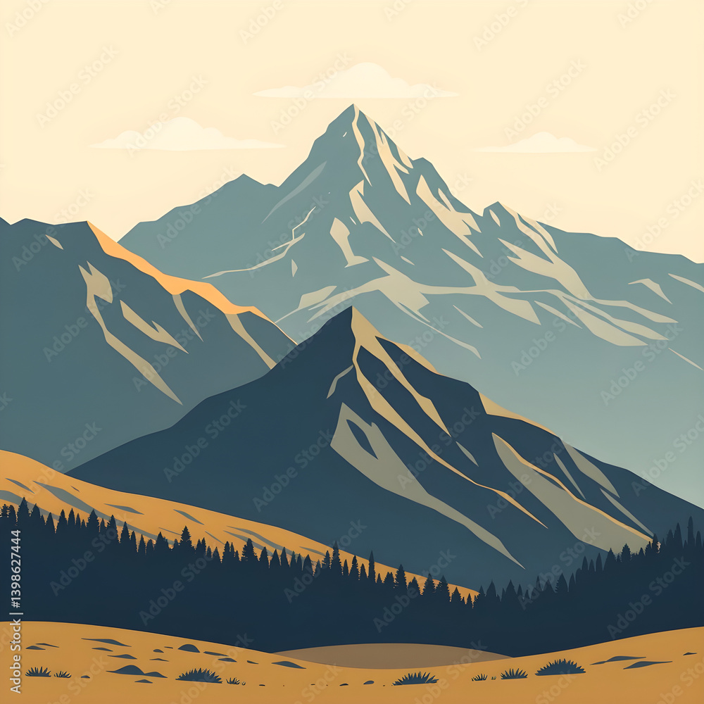 Naklejka premium landscape with mountains illustration, digital minimalistic design