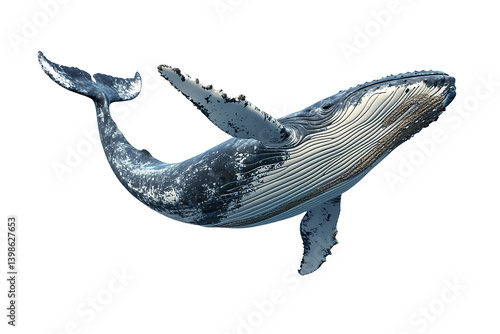 a large humpback whale in the ocean on a transparent background, PNG image, PNG file, Generative art.