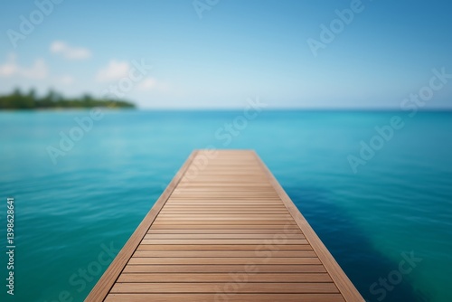 Dock Extending Over Tranquil Blue Waters on Sunny Day in Tropical Location
