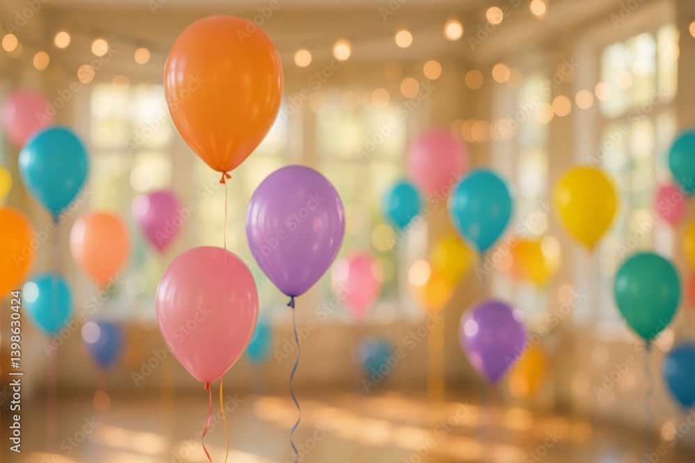 Colorful Balloons Fill a Cheerful Indoor Space for a Festive Celebration Event