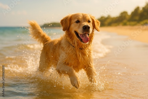 Happy Dog Running in a Green Park on a Sunny Day