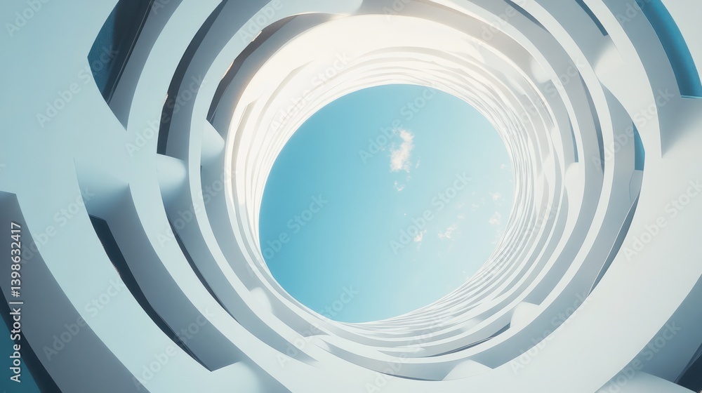 Fototapeta premium a white spiral architectural building with a blue sky background.