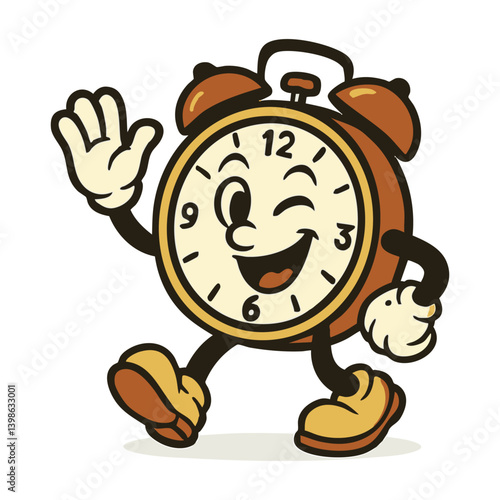 vintage alarm clock cartoon mascot character vector illustration