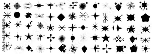 Sparkling stars, vectors sparkling star icon vectors, flickering twinkle, sunburst star shapes collection. Abstract magical light flares, vector star icons vector , isolated on white background. PNG