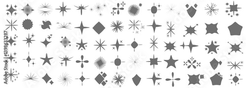 Sparkling stars, vectors sparkling star icon vectors, flickering twinkle, sunburst star shapes collection. Abstract magical light flares, vector star icons vector , isolated on white background. PNG