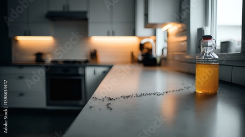 Ants heading to a trap in a modern home kitchen