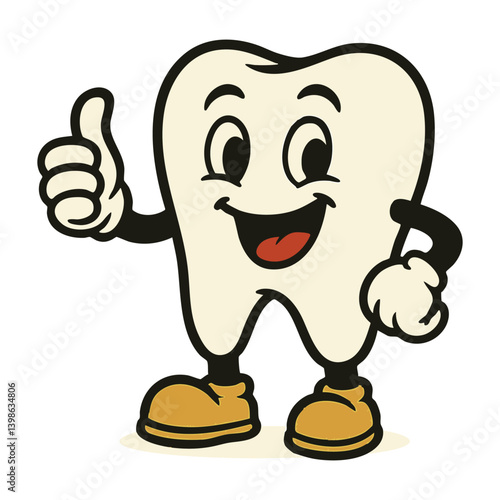vintage tooth cartoon mascot character vector illustration