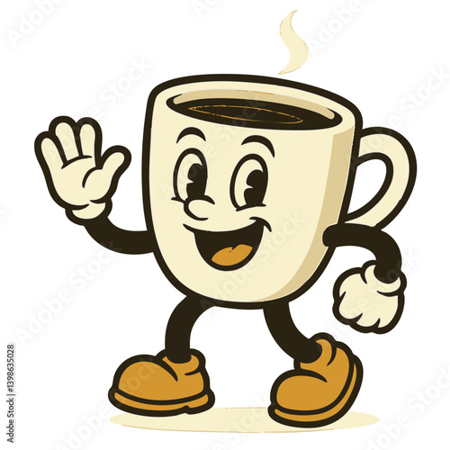 vintage coffee cup mug cartoon mascot character vector illustration
