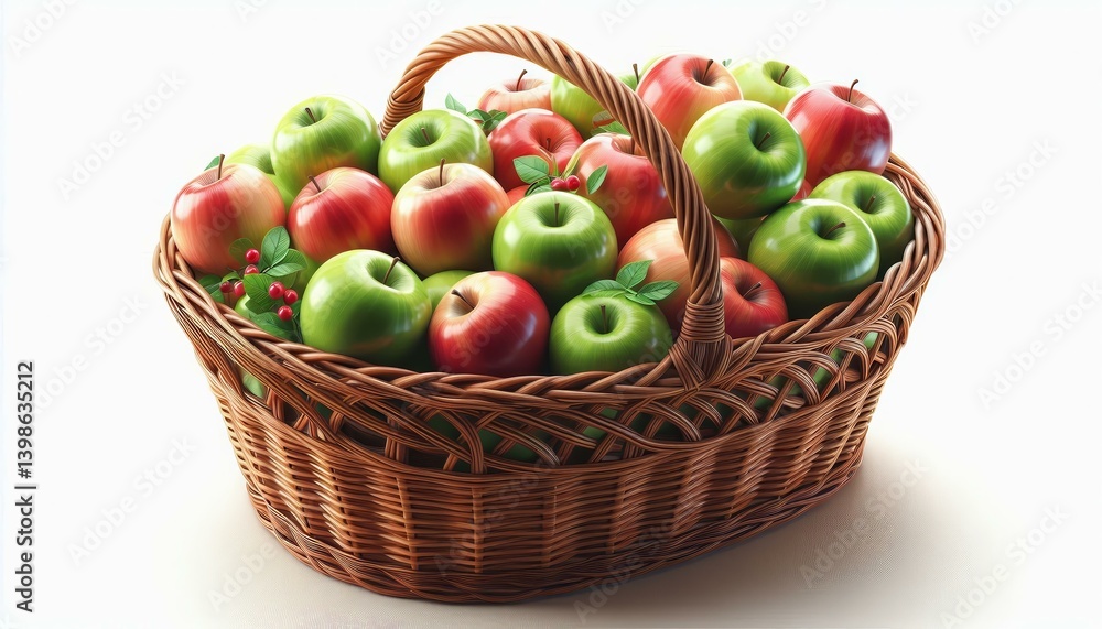 Close-Up Of Red and Green Apples In Basket isolated on Background. 3d style illustration Close-Up Of Red and Green Apples In Basket isolated on Background. 3d style illustration