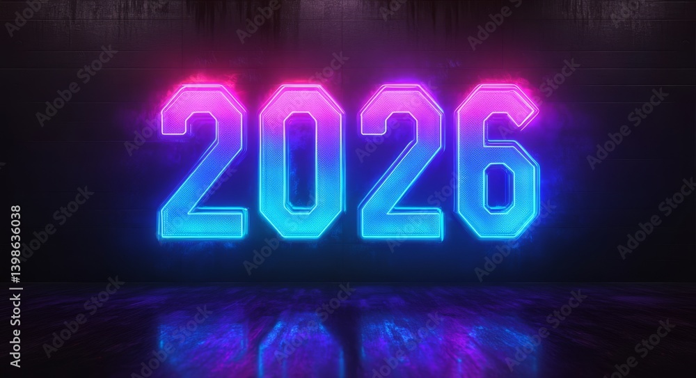 Neon Number 2026 New Year Design with a Cosmic Background for a Vibrant Celebration Neon Number 2026 New Year Design with a Cosmic Background for a Vibrant Celebration