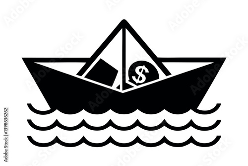 A Paper Boat Carrying Money on the Cash Flow Water Illustrating Financial Risk Investment and Uncertainty