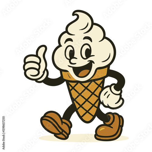vintage ice cream cone cartoon mascot character vector illustration
