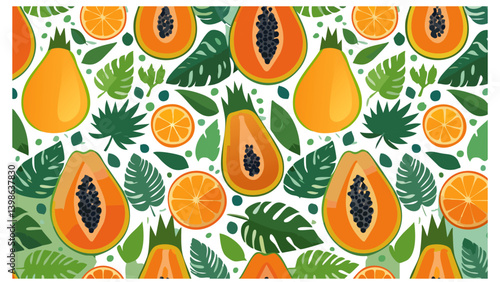 Exotic Tropical Fruit and Leaf Seamless Pattern