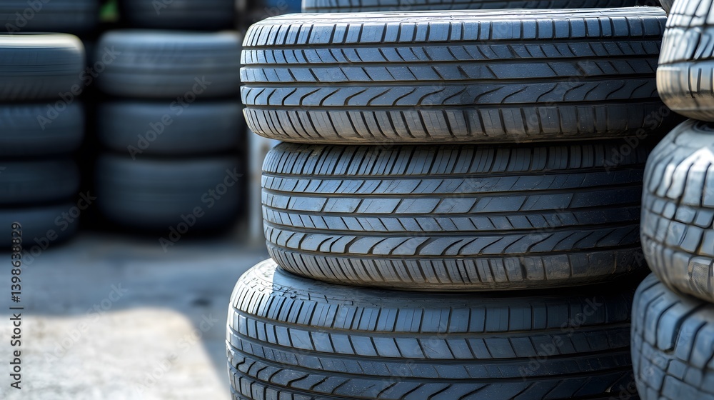 Stack of Used Car Tires Outdoor Closeup Stack of Used Car Tires Outdoor Closeup