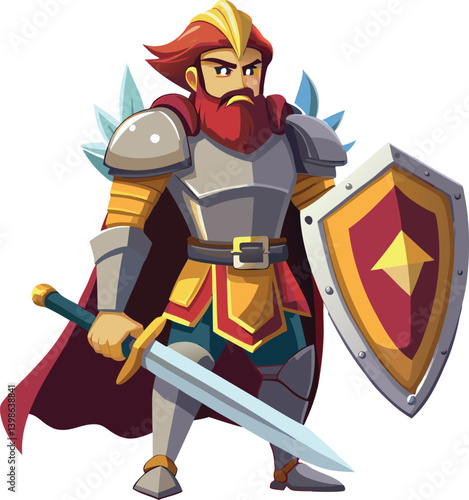 Brave knight in shining armor with sword and shield. Medieval warrior character for epic battles and fantasy art