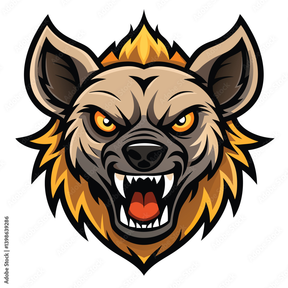 Obraz premium Cartoon Angry Hyena Head with Open Mouth and Sharp Teeth Isolated