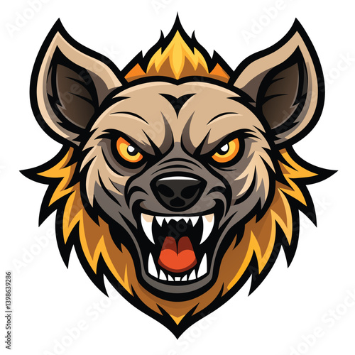Cartoon Angry Hyena Head with Open Mouth and Sharp Teeth Isolated