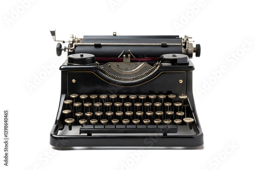 Old fashioned typewriter vintage machine for writing stories and journalism tool on transparent background