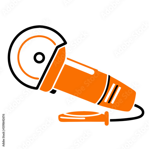 Orange angle grinder illustration in a minimalist style  