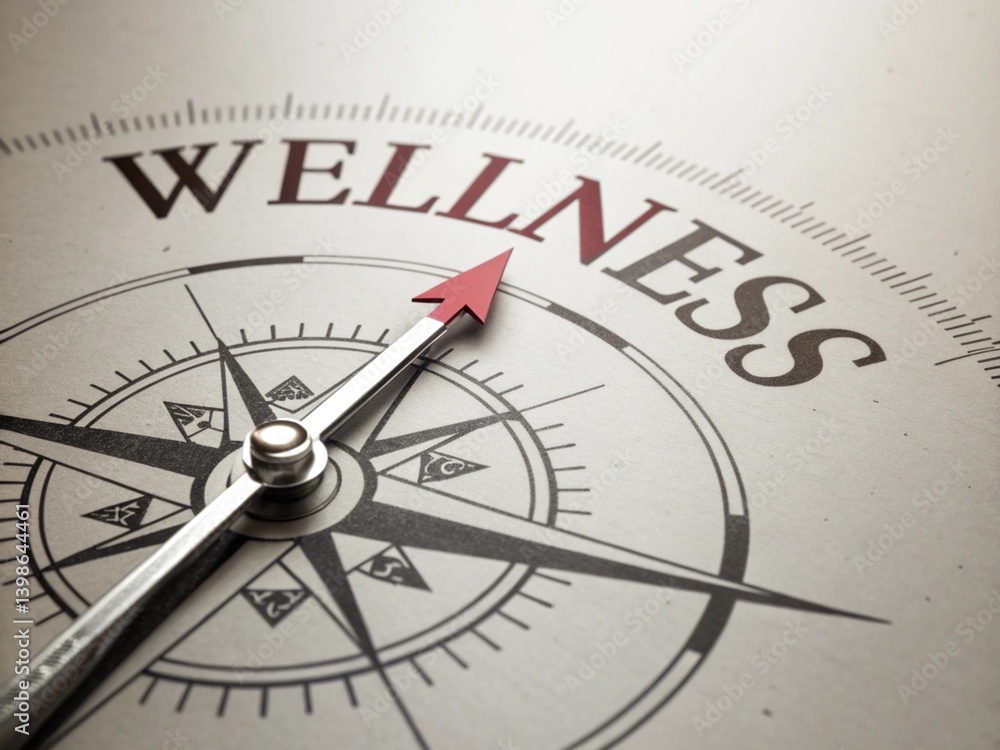 Compass with Wellness Text for Life Balance Compass with Wellness Text for Life Balance