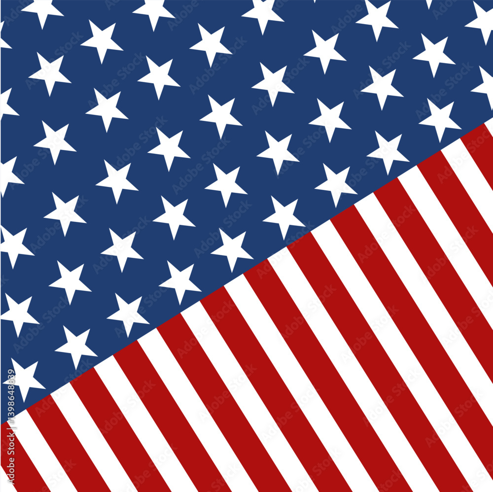 Fototapeta premium Vector background stylized American flag with a blue field of stars in the upper left corner and red and white stripes in the lower right corner, with the lines of the stripes running diagonally acros