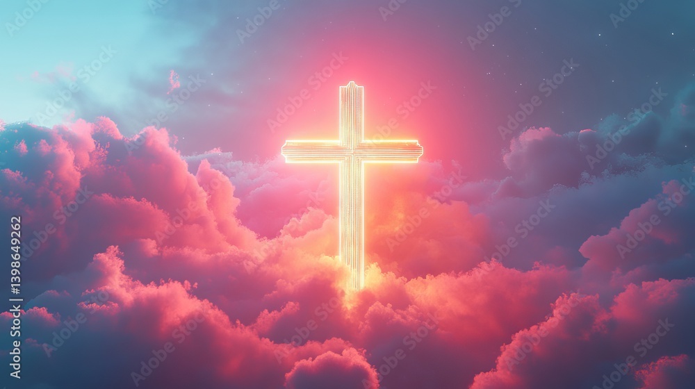 Glowing cross in clouds christian faith hope love religion spiritual easter background wallpaper illustration Glowing cross in clouds christian faith hope love religion spiritual easter background wallpaper illustration