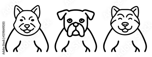 Icon of a simple line drawing of a dog. Front face. muscle dogs