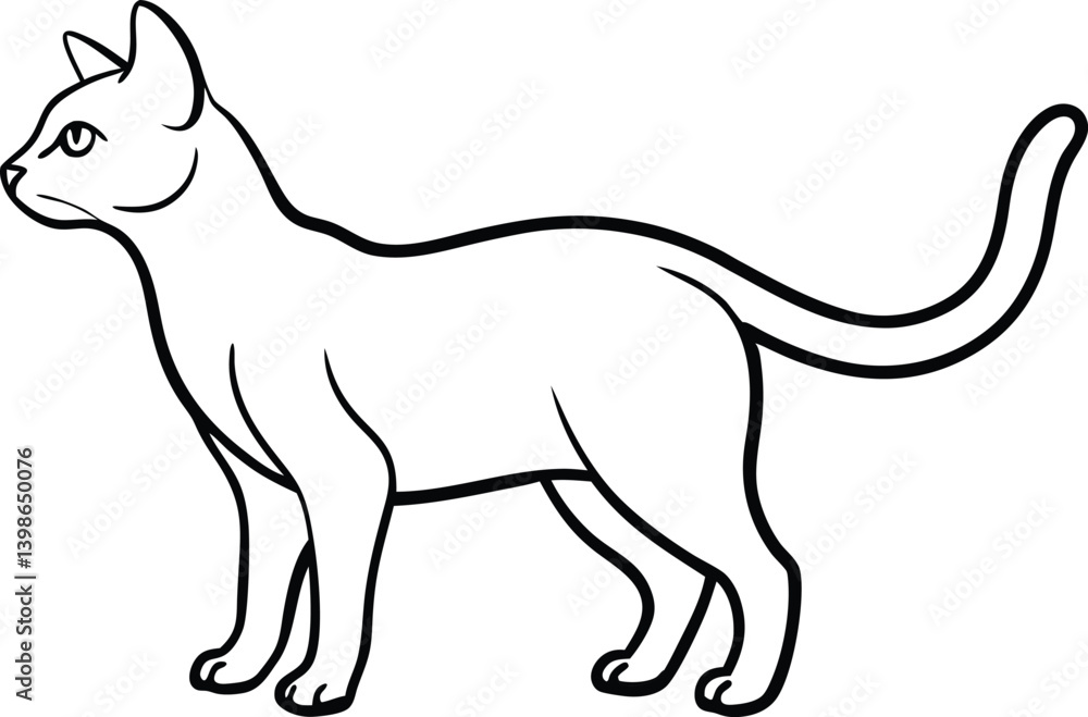 Fototapeta premium Elegant Black and White Cat Outline Illustration in a Graphic Style