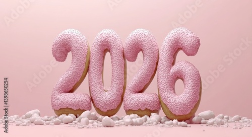 Pink Glazed Sweet Donut for 2026 New Year: Festive and Delicious Design
