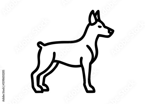 Icon of a simple line drawing of a dog. doberman pinscher.