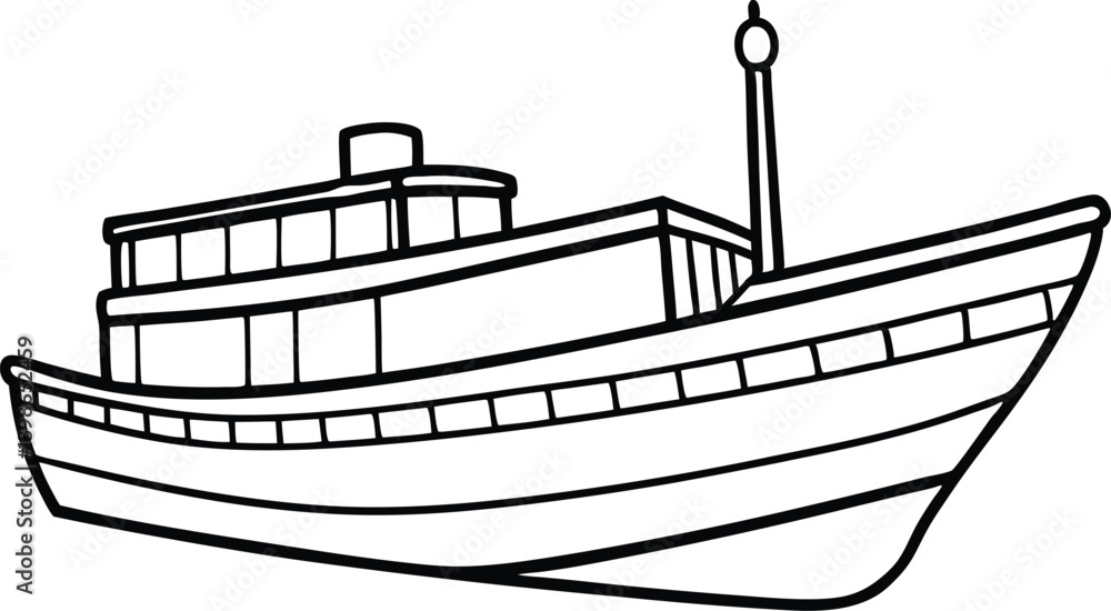 Obraz premium Simple black and white line art of a passenger ferry ship