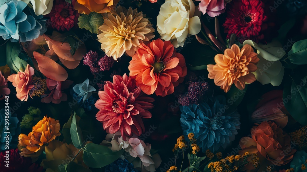 Fototapeta premium coloful beautiful flowers on the background, colored flowers on abstract background, flower wallpaper