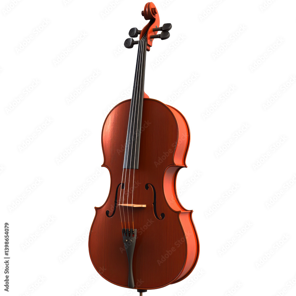 Fototapeta premium Detailed view of a beautifully crafted wooden cello showcasing its elegant curves and rich color