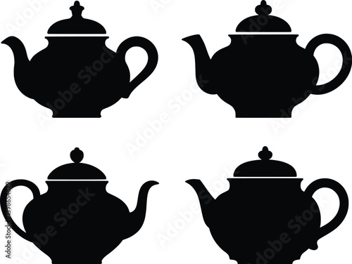 Teapot Silhouette Vector Illustration Set, Vintage and Modern Tea Kettle Vector Icons.