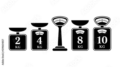 Weight Scales in a Row: An organized line of various weight scales. Each scale shows different weight increments.