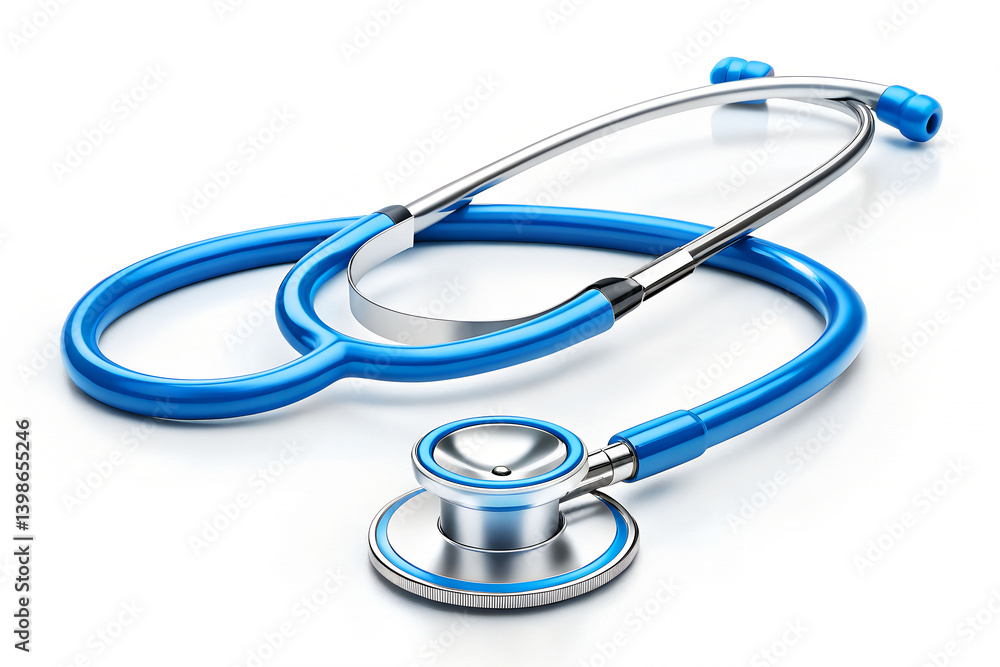 Stethoscope with blue tubes and metal parts Stethoscope with blue tubes and metal parts