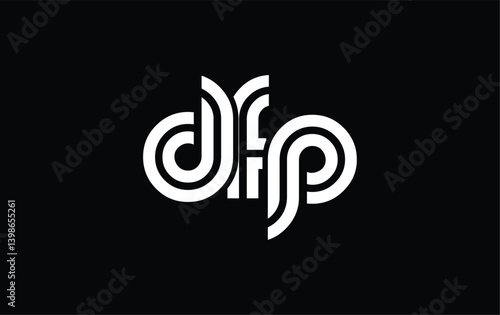 DFP Creative Unique Modern Letter Logo Design. Stylized logo featuring a unique letter design, presenting abstract minimalist aesthetics and modern appeal.