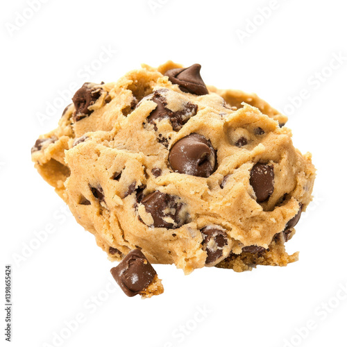 Raw chocolate chip cookie dough on a white background, ready for baking treats at home