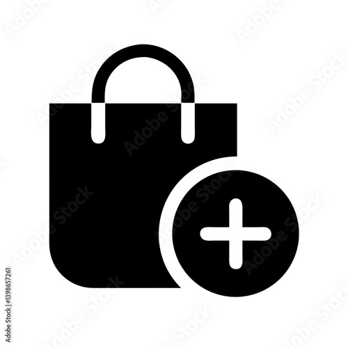 shopping bag add glyph  vector flat icon