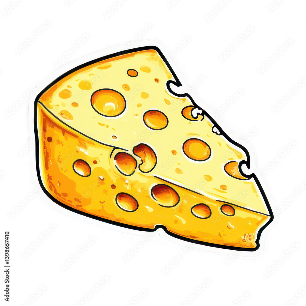 Cheese wedge watercolor illustration with visible holes Cheese wedge watercolor illustration with visible holes