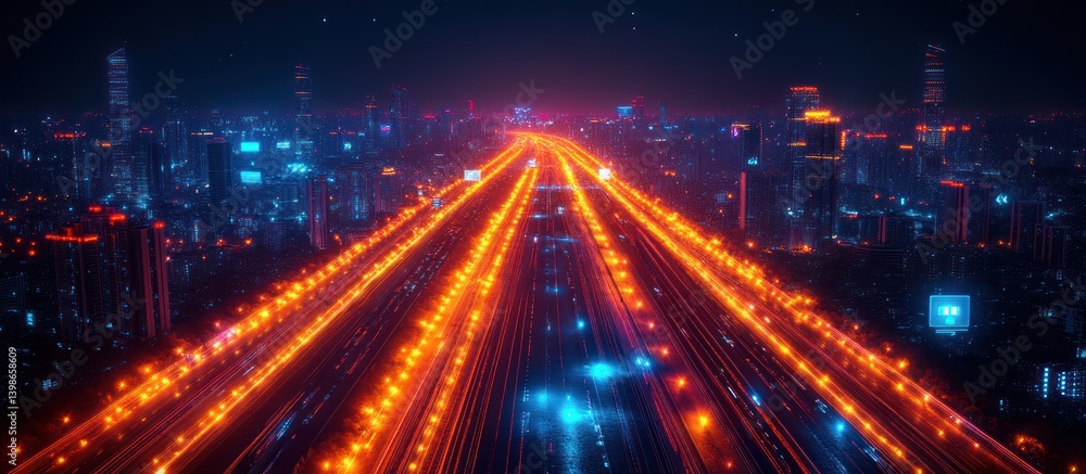 Aerial night view of city highway with bright lights. Aerial night view of city highway with bright lights.