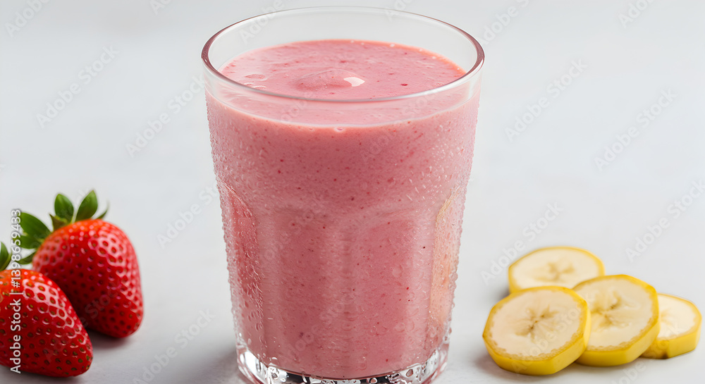 Refreshing Strawberry Banana Smoothie With Almond Milk In Glass Refreshing Strawberry Banana Smoothie With Almond Milk In Glass