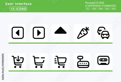 Set of 5 rounded user interface icons, calendar, star, icon, flat, vector, week, xmark, call, history, incoming, missed, outgoing, camcorder