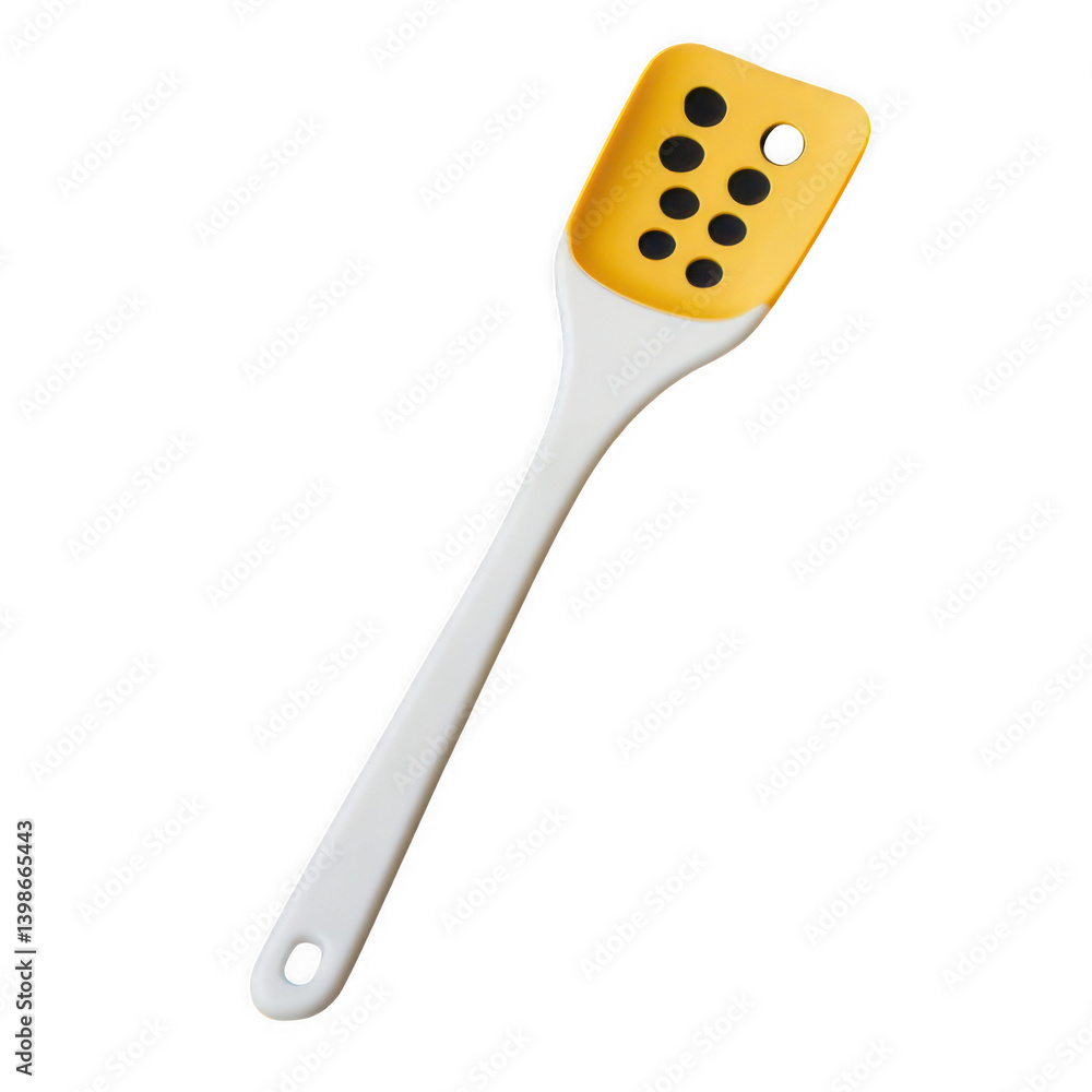 Modern 3D kitchen spatula icon in white and yellow, simple and sleek Modern 3D kitchen spatula icon in white and yellow, simple and sleek