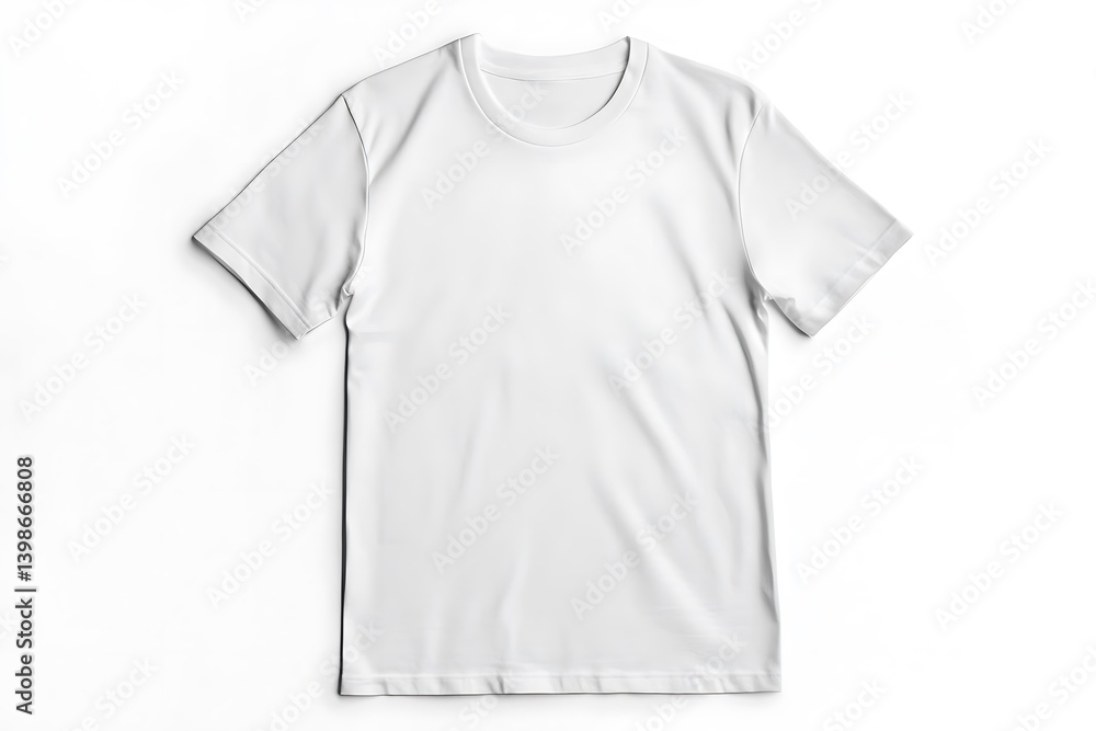 Plain White T-Shirt with Round Neckline Isolated on White Plain White T-Shirt with Round Neckline Isolated on White