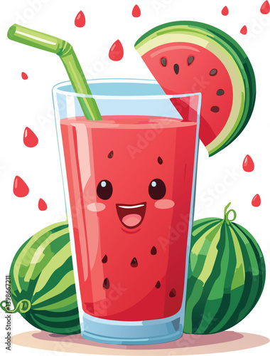 Cute Cartoon Watermelon Juice Illustration